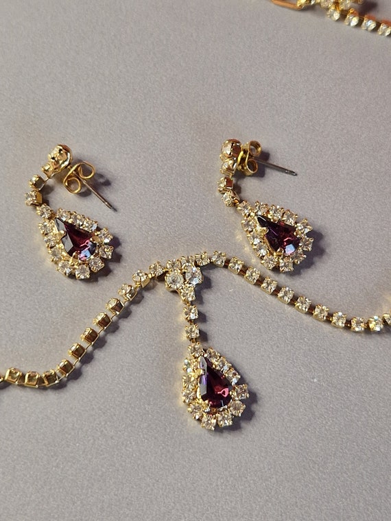 Vintage 1950s gold tone faux amethyst necklace ea… - image 6