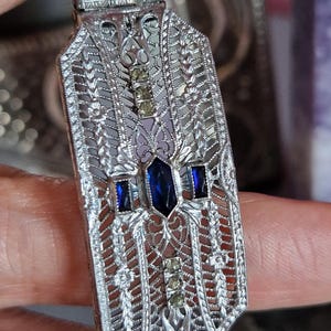 154B 1920s sterling silver blue paste filigree bracelet Art Deco