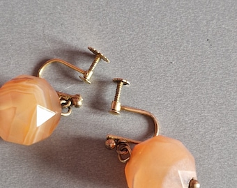 22B antique 9ct gold screen back orange agate earrings