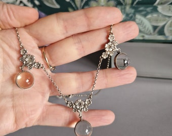 69C stunning sterling silver rock quartz crystal pool of light Art Deco Necklace.  Very rare.