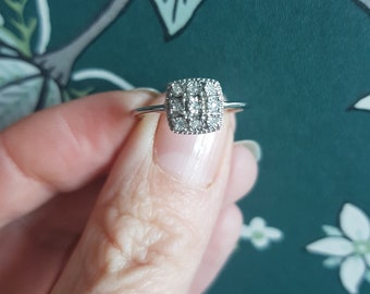 213E 925 sterling silver Art Deco STYLE reproduction square panel ring with REAL diamonds Size 0.5/ 7.5