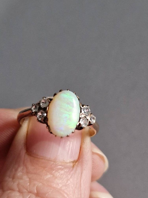 441E Art Deco 9ct rose gold natural opal & old cu… - image 2