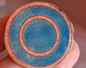 Blue & Pink Guilloche Brass Vanity Pot with Mirror