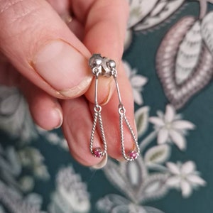 458E Art Deco sterling silver real Ruby topaz drop earrings