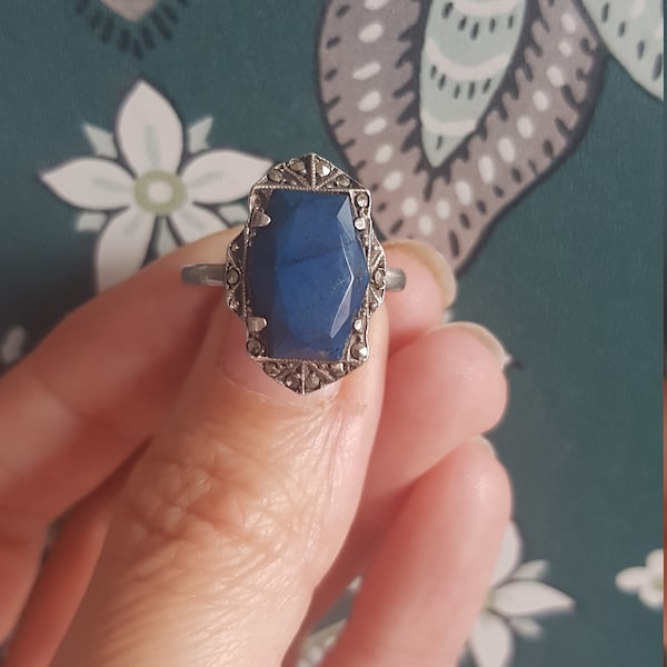 • ART DECO • Lapis + Silver Ring