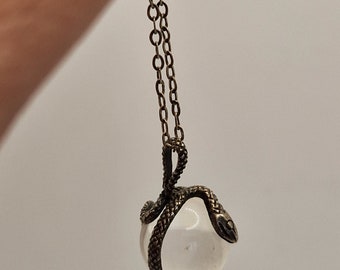 357C antique sterling silver snake pool of light quartz ball pendant