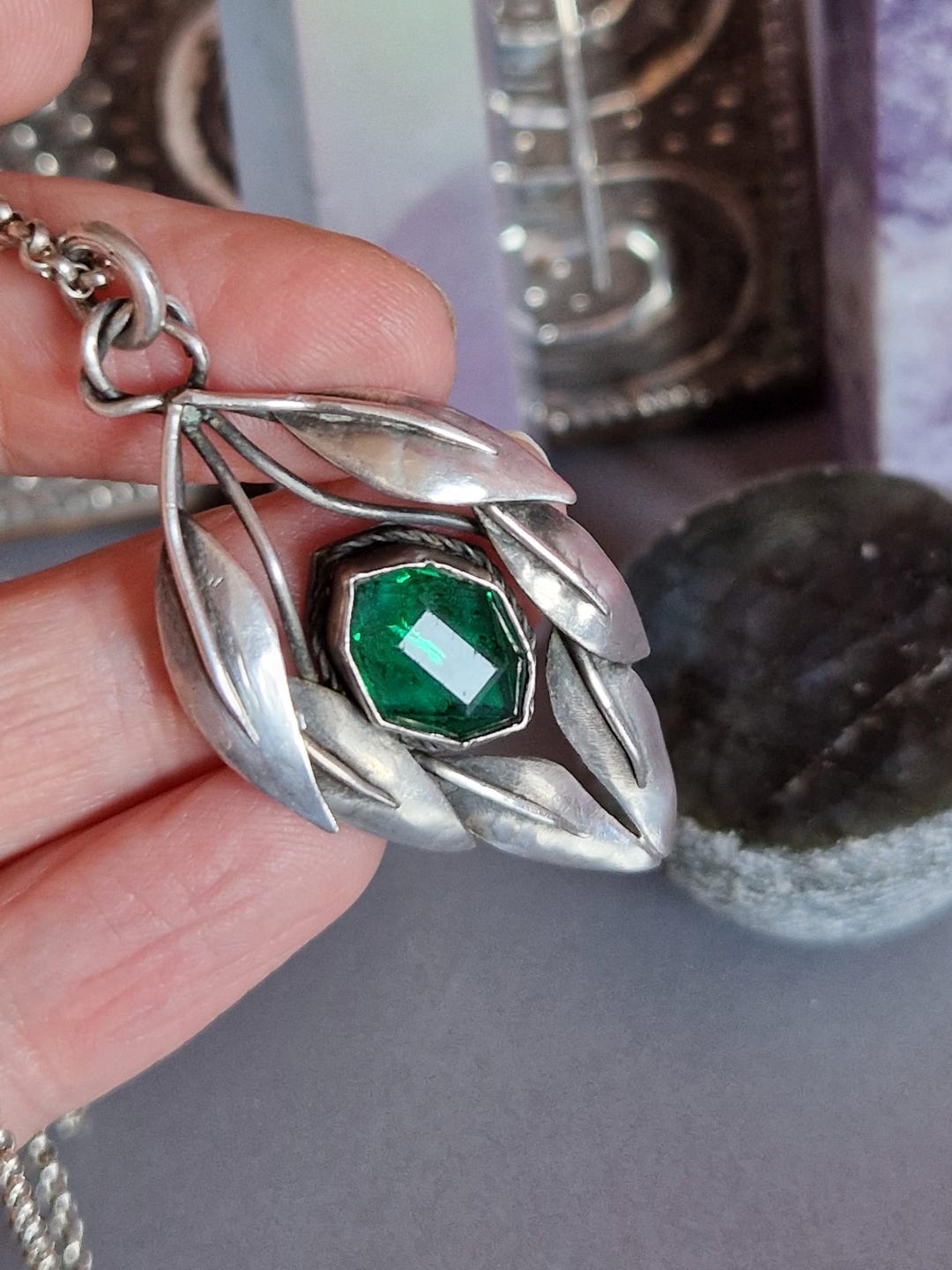 アクセサリー Vintage Silver Green Stone Necklace 925 $_57.JPG?set_id=8800005007