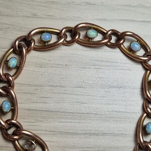 83G Victorian stamped Ernst Gideon opal rose 9ct gold curb bracelet C1870s