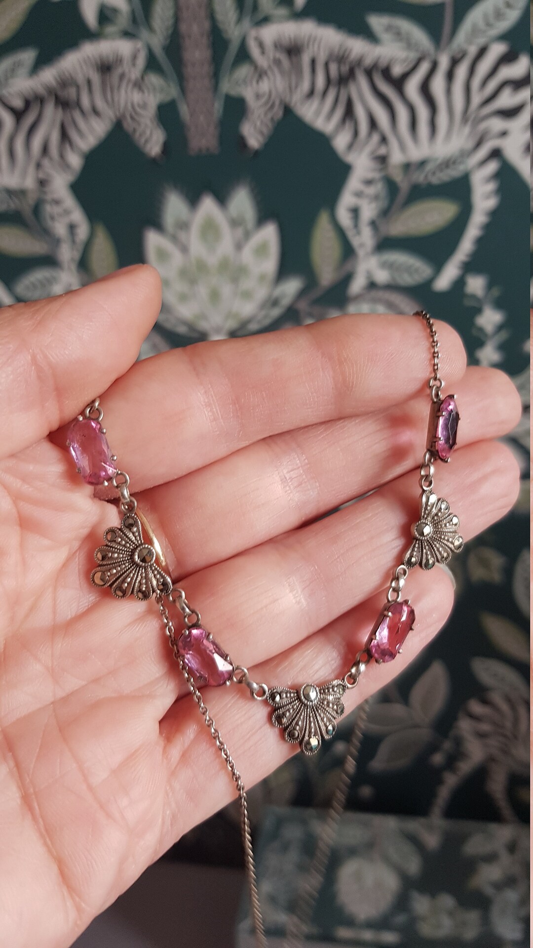 93z 1920S/30S Art Deco Sterling Silver Pink Topaz PASTE