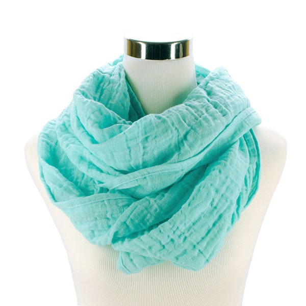 Light Seafoam Blue Green Infinity Scarf, Ladies Soft Cotton Double Gauze Cowl Loop Hood Scarf, Lightweight Spring Scarves, Mother's Day Gift