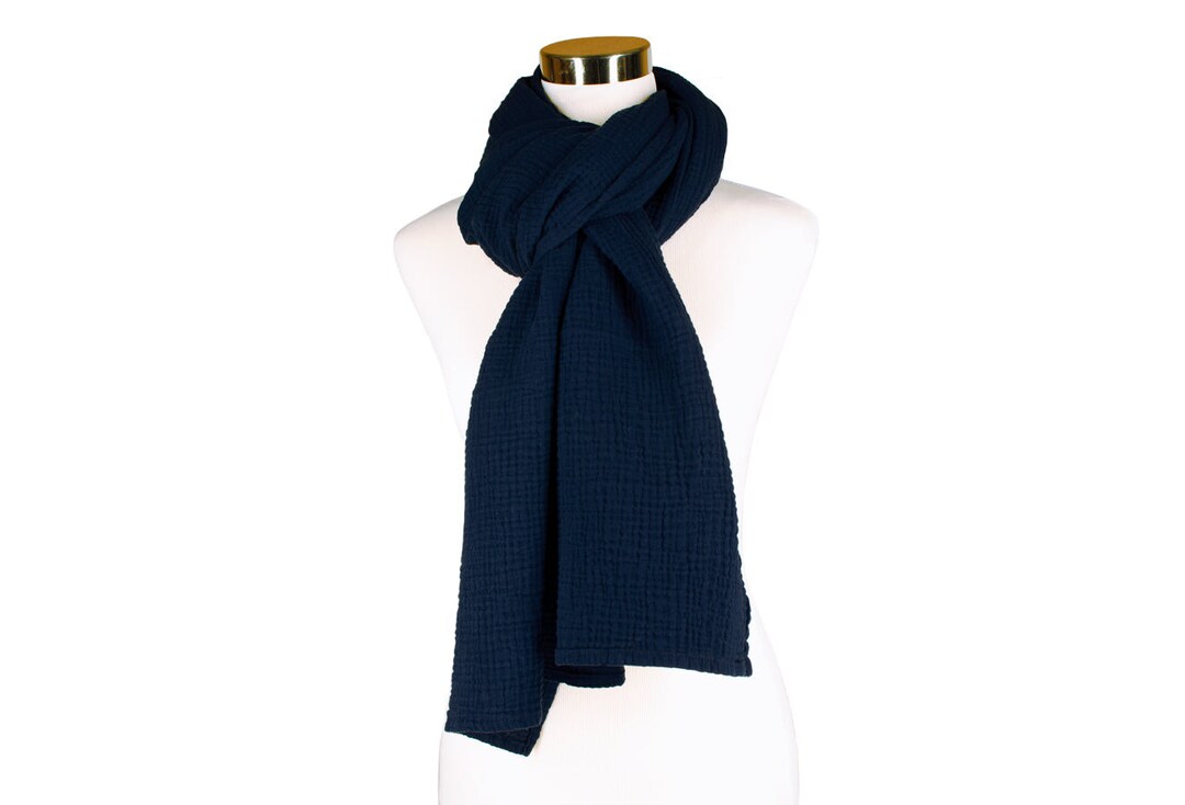 100 Cotton Scarf Long Navy Blue Scarf Large Cozy Wrap Etsy