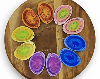 Pendientes ovalados - Pendientes colgantes grandes y coloridos para mujer con orejas sensibles, ligeros e hipoalergénicos