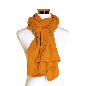 Hand Dyed 100% Cotton Scarf - Golden Orange Scarf - Boho Woman's Shawl - Soft Cotton Gauze Wrap - Cozy Fall Winter Unisex Scarf - Mom Gifts