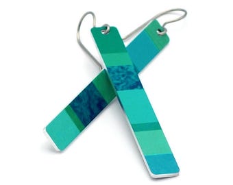 Pendientes de barra color block: Pendientes largos colgantes a rayas en colores pastel veraniegos, joyería hipoalergénica y ligera para mujer.