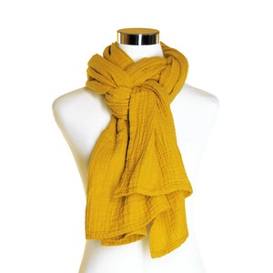 Hand Dyed 100% Cotton Scarf - Light Mustard Yellow Double Gauze Wrap Scarf - Boho Woman&#39;s Shawl - Long Fall Winter Scarf - Best Fall Scarves