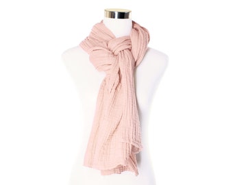 Hand Dyed 100% Cotton Scarf - Long Cozy Wrap Scarf for Women - Lightweight Double Gauze Shawl - Light Pink Scarf - Best Mother's  Day Gifts