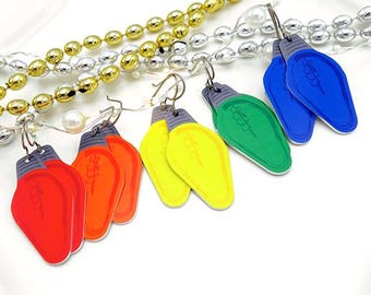 Christmas Light Bulb Earrings, Hypoallergenic Holiday Earrings