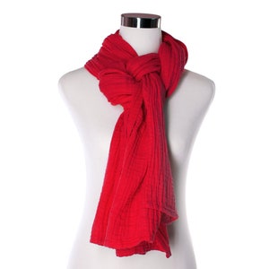 Hand Dyed 100% Cotton Scarf - Scarlet Red Wrap - Bright Red Woman's Shawl - Unisex Fall Winter Scarf - Red Scarf - Holiday Gift for Women