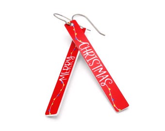 Merry Christmas Earrings, Hypoallergenic Holiday Jewelry, Handmade