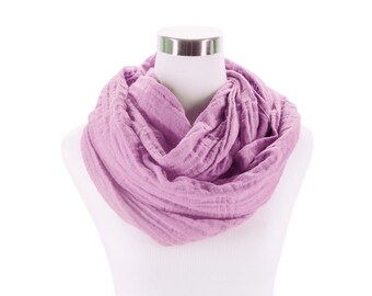 Bufanda infinita de color púrpura claro, bufanda de capucha de algodón de orquídea clara, bufandas ligeras con capucha o bucle, bufanda de primavera pastel, regalos hechos a mano para ella