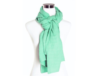 Bufanda 100 % algodón teñida a mano - Bufanda de gasa verde espuma de mar clara - Bufanda de algodón natural suave y acogedora - Chal de verano liviano - Bufanda para todas las estaciones