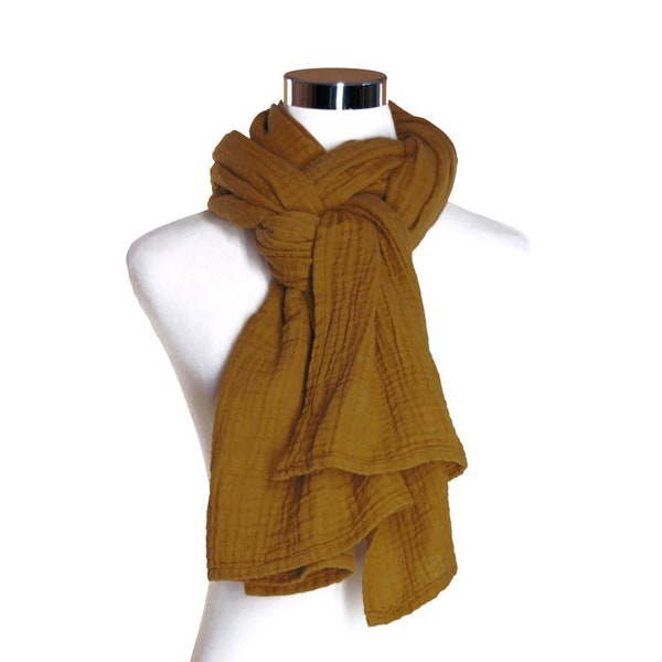 Hand Dyed 100% Cotton Scarf - Soft Caramel Brown Scarf for Women - Long Cozy Wrap - Large Scarf for Men - Natural Cotton Fall Winter Scarves