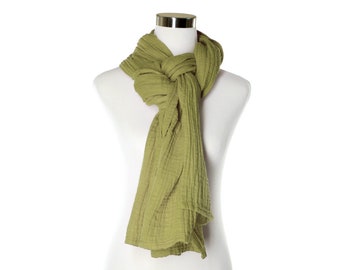 Soft Cotton Blanket Scarf - Green Woman Scarf - Huge Gauze Shawl