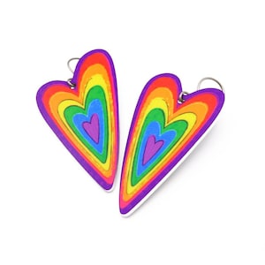 Colorful Heart Earrings - Red Heart Dangle Earrings, Rainbow Heart Statement Earrings, Hypoallergenic Earrings, Valentines Day Earrings Gift
