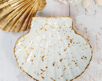 Gilded Shell Trinket Dishes – Handmade Speckled Jewellery Bowls
