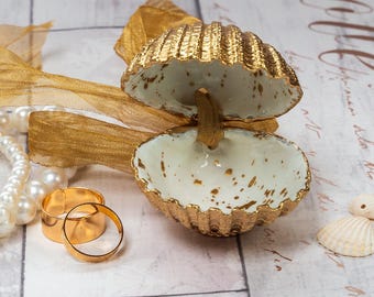 Gold Seashell Ring Box for Engagements, Proposals and Beach Weddings