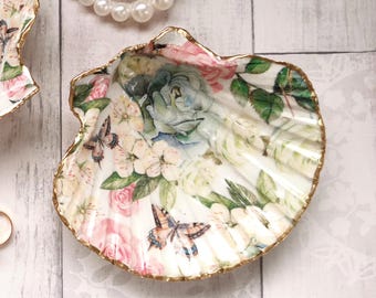Shell Trinket Dishes: Floral Jewellery Dish with Roses