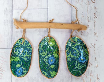 Beachy Wall or Window, Seashell & Driftwood Hanging Decoration in Teal and Copper