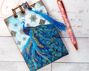 Peacock or Dragonfly Refillable Notepads with Wooden Covers