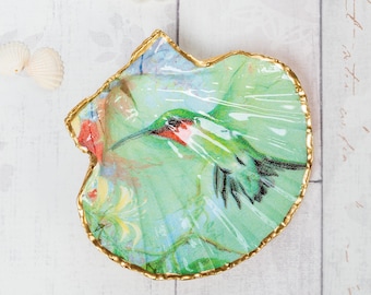 Hummingbird Decorative Trinket Bowl or Soap Dish in Green