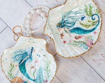 Mermaid Scallop Shell Trinket Dish in Teal