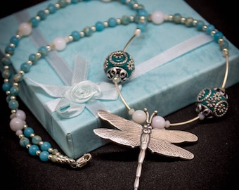 Dragonfly Queen/Sterling Silver Necklace / Necklace For Her/Dragonfly Charm/ Gemstone Energy Necklace/ Gift for her