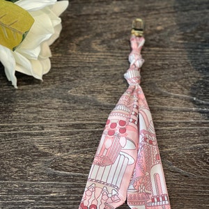 Double knotted pink scarf key ring purse accessory faux silk