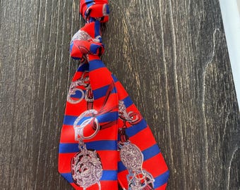 Double knotted red scarf key ring purse accessory faux silk