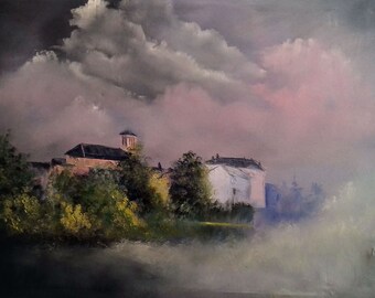 PAINTING Bergerac, La Madeleine fog