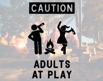 Caution Adults At Play Decal, Funny Camper Decal, Camper Decal, Camping Decal, Vinyl Decal