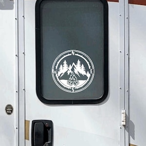 Compass and Mountains Decal, Vinyl Decal, Decal for Camper, Travel Decal, Camper Decoration
