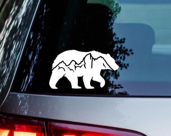 Grizzly 399 Mountain Silhouette Decal, Grizzly Bear and Cub Decal, Grand Teton Grizzly Decal, Grand Teton National Park Decal, Teton Decal