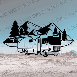 Class A With Awning SVG, Class A Camper, Motorhome SVG, Camper SVG, Camper Cut File, Camper Cutting File