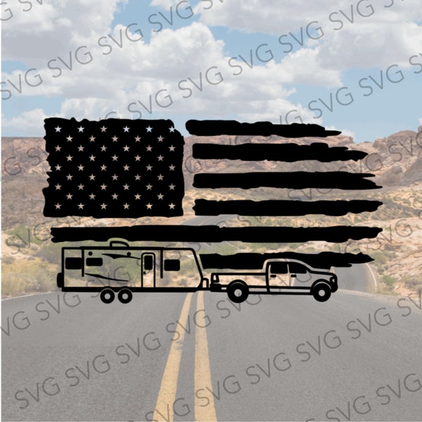 American Flag Travel Trailer, Travel Trailer SVG, Camper SVG, Patriotic Camper Decal, Camper Cutting File, SVG for Travel Trailer