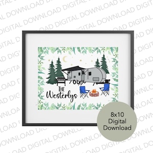 Camper Digital Print, Custom Camper Design, Camper Decor, Custom Camper Wall Art, Family Name Camper Print