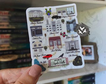 Triple Falls Licensed Sticker, Triple Falls Town Map Sticker, The Ravenhood, E-Reader Sticker, Waterproof Sticker, Bookish Sticker