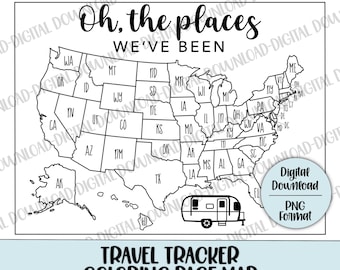 Oh the Places We've Been Travel Tracker Map, Travel Map, US Travel Map, Printable Travel Map, Coloring Tracker Map, Digital File