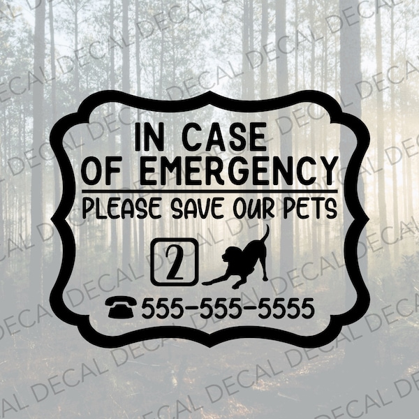 In Case of Emergency Dog Decal, Save My Pets Decal, Emergency Pet Decal, Emergency Pet Window Sticker, RV Rescue My Pets Decal, RV Pets