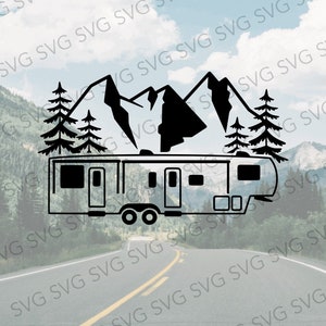 Fifth Wheel Mountain SVG, Camper SVG, Camper Cut File, Camper Cutting File, Svg for Fifth Wheel, Campsite Svg