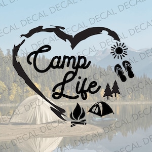 Camp Life Decal, Heart Camp Decal, Heart With Camp Icons, Tent Camper Decal, Camper Decal